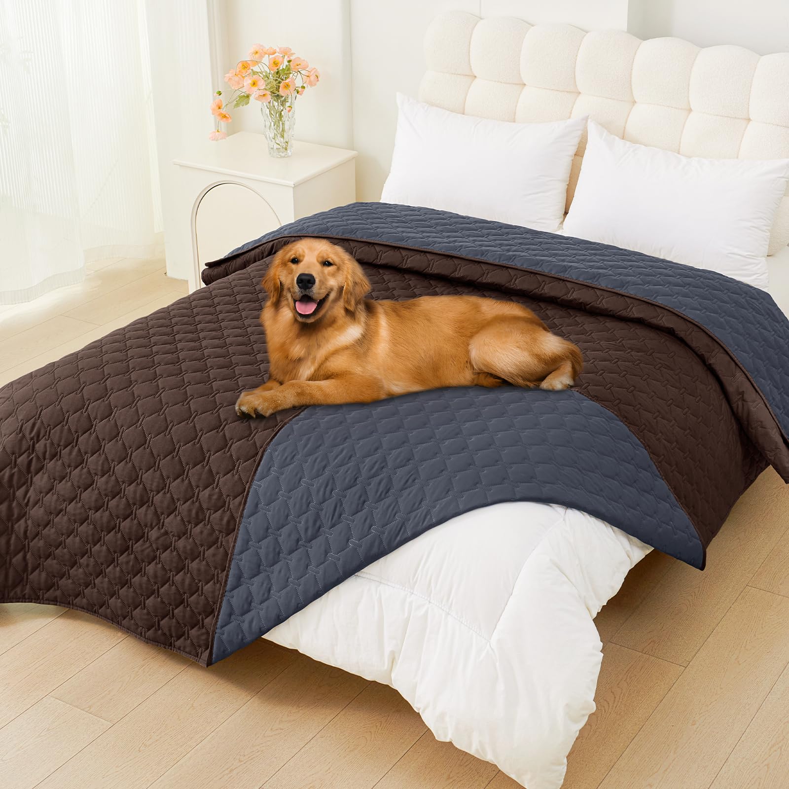 Smiry Waterproof Dog Blanket Soft Dog Bed Cover Pet Blanket Reversible Couch Cover for Dogs Washable Pet Couch Covers for Sofa Furniture Protector for Puppy Cat (82x120 Inch Chocolate/Dark Grey)