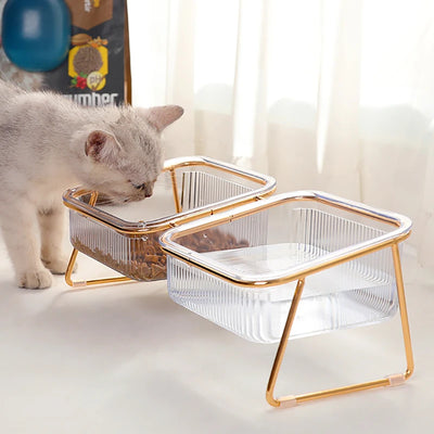 Raised Double Bowl Pet Food Water Stand