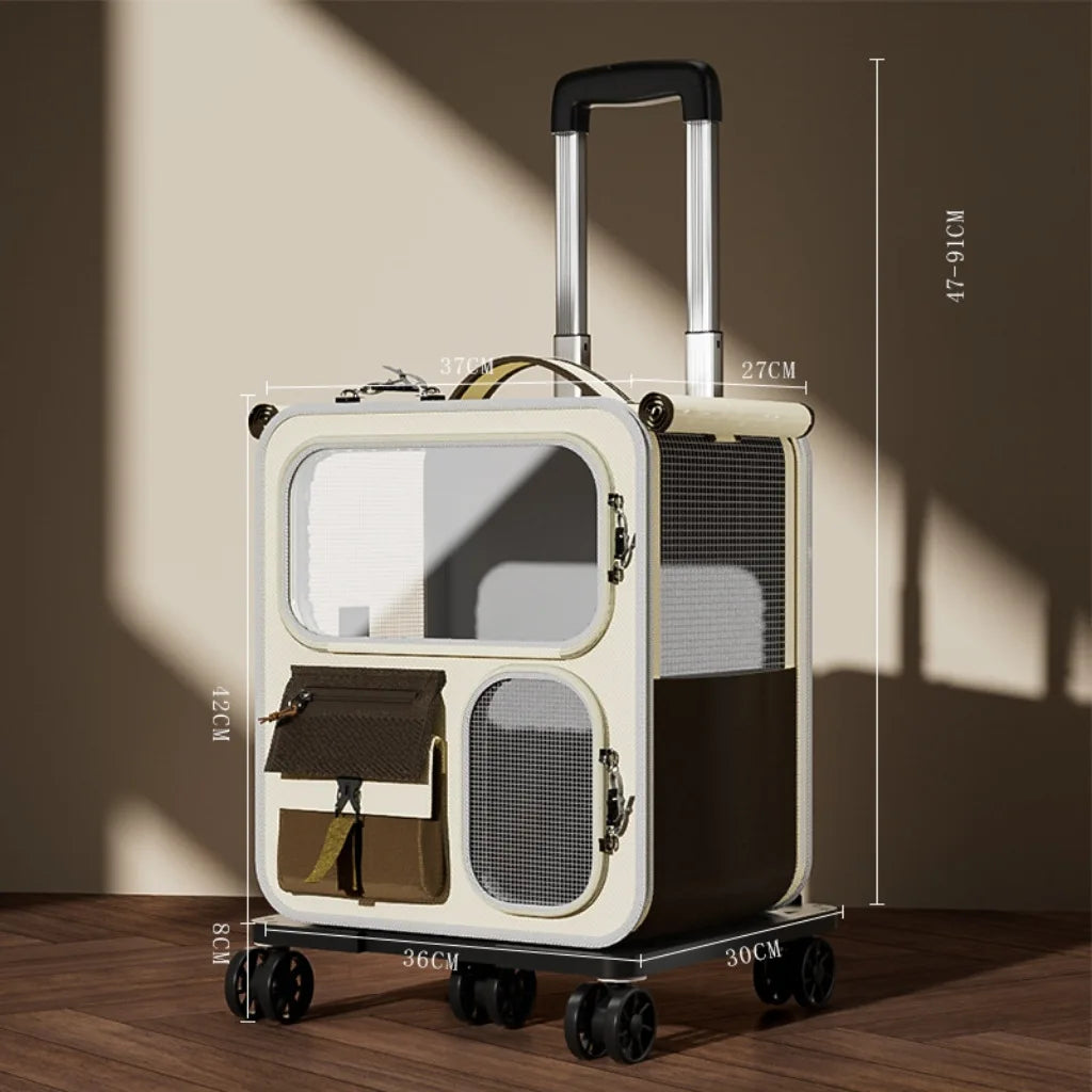 Multi functional Wheels Trolley case Cat Bag Outdoor Large Capacity Luggage Box Multi cat Pet Portable cat Transparent Backpack