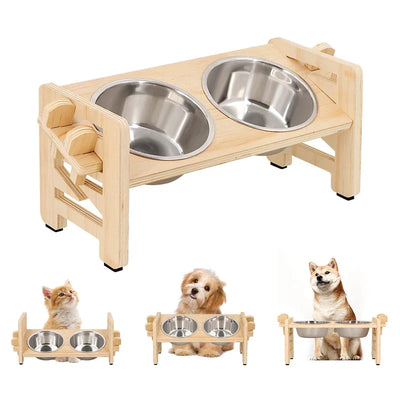 Tilted Elevated Pet Feeder Steel Bowls
