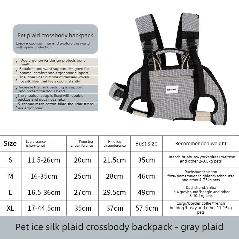 Horizontal Dog Backpack Spine Protection Ice Silk Cooling Breathable Portable Crossbody for Small/Medium Dogs Outdoor Hiking