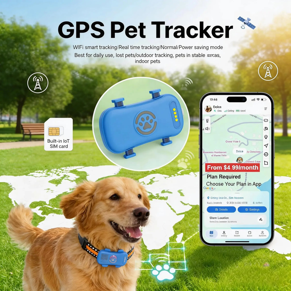 4G GPS Pet Tracker Waterproof Real-Time