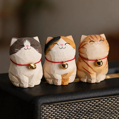 Wooden Kitten Figurine Home Decor
