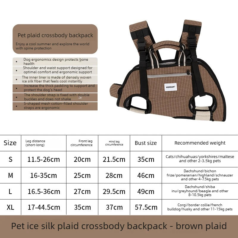 Horizontal Dog Backpack Spine Protection Ice Silk Cooling Breathable Portable Crossbody for Small/Medium Dogs Outdoor Hiking
