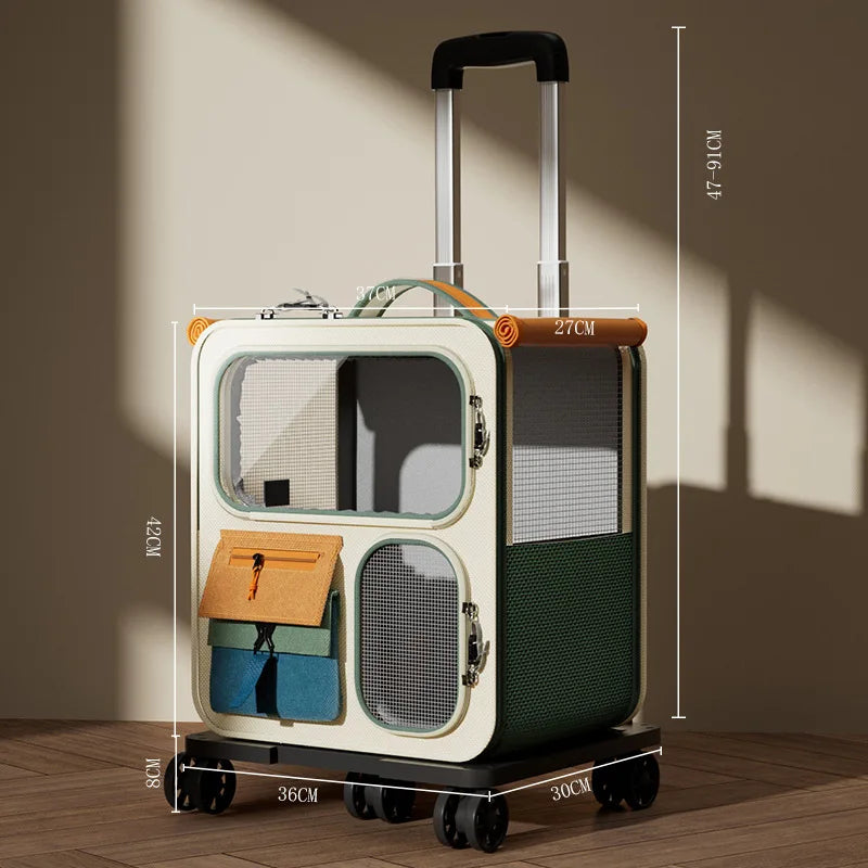 Multi functional Wheels Trolley case Cat Bag Outdoor Large Capacity Luggage Box Multi cat Pet Portable cat Transparent Backpack